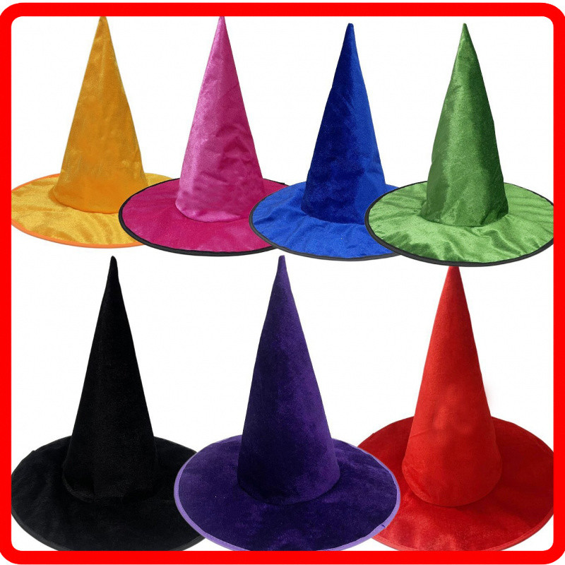หมวกฮาโลวีน dark fantasy คอสเพลย์ headwear หมวกแม่มดปีกใหญ่ที่มีสีสันกํามะหยี่หมวกแม่มด headpiece