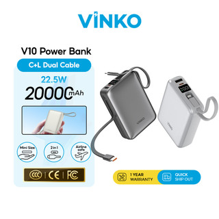 [3C clarified] VINKO Power Bank 10000/20000mAh Built in Dual Cable Fast Charge Mini Powerbank Type-C