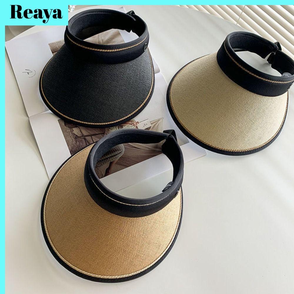 REAYA หมวกชายหาด Casual Visors พับกว้างขนาดใหญ่ Brim Empty Top ผู้หญิงสาวหมวกฟาง
