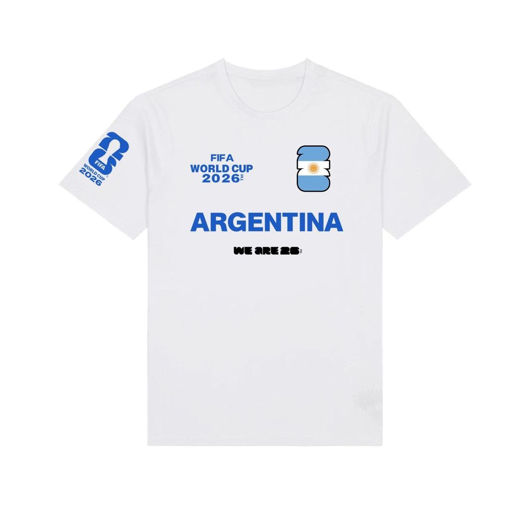 FIFA เสื้อแขนสั้นทีมชาติอาร์เจนตินา T เสื้อฟุตบอลผู้ชายผ้าฝ้ายแท้ แขนสั้น ไซส์ใหญ่ สไตล์ลำลอง ลายเมสซี่