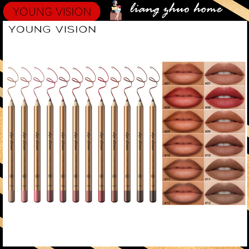 YOUNG VISION 12 สี Matte Lip Liner ดินสอกํามะหยี่กันน้ํา Plumping Lip Contour ปากกา Sharpenable Smooth Lip Liner Crayon สําหรับผู้หญิงทุกวันแต่งหน้า