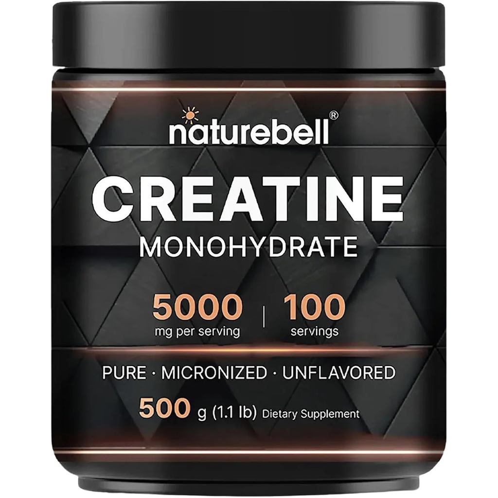 NatureBell Creatine Monohydrate Powder - 500g - Micronized Powder - Delivers 5,000mg Creatine Per Se