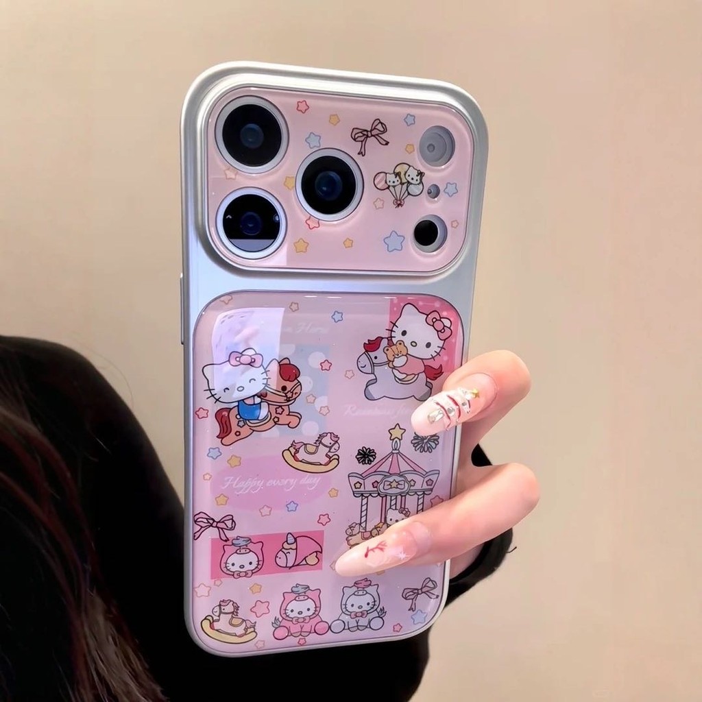 น่ารัก Electroplated กรอบสีชมพูกาว Dropping Carousel แมวเคสโทรศัพท์สําหรับ iPhone 17 PRO MAX 16 15 14 PRO MAX กันกระแทกกล้องป้องกัน Drop-proof Hard กลับกรณี