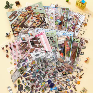 WEI 31 ชิ้น [Super Stocker Series] Immersive 3D Landscape Sticker Collection Book สําหรับ Journal Scrapbooking