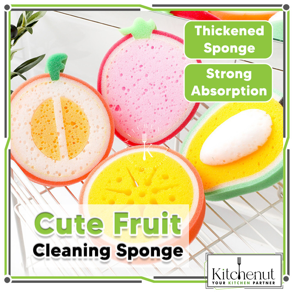[1PC] Kitchenut Span Cuci Pinggan ฟองน้ําครัวเค้กผลไม้น่ารักฟองน้ําล้างจาน
