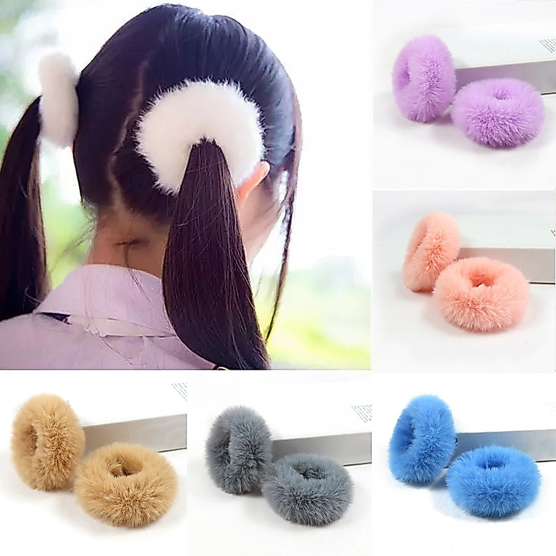 ผมนุ่ม Scrunchies ผู้หญิงสาวผู้ถือผมหางม้า Furry ยืดหยุ่นผม Band Fluffy Faux Fur ผม Tie แหวนอุปกรณ์เสริม