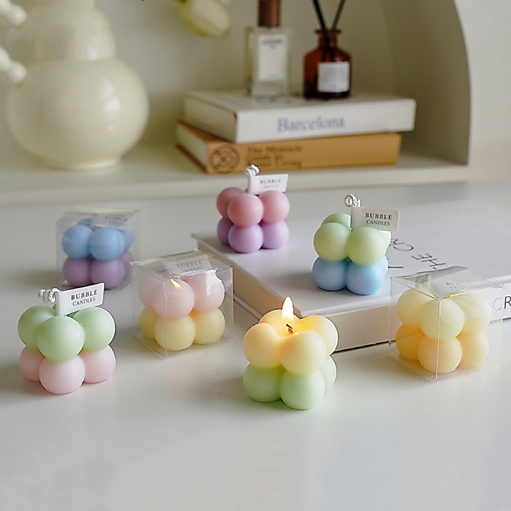 OurHome [พร้อมส่ง] เทียนหอมลูกบาศก์รูบิกน้อย Little Rubik's cube scented candle พร็อพถ่ายรูป ของตกแต่งบ้าน ร้านกาแฟ