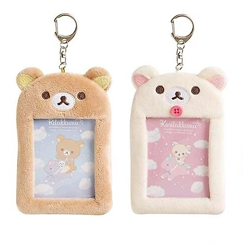 Rilakkuma Korilakkuma Fluffy Photo พวงกุญแจ Plush ID Card Holder Card Case Kawaii หมีน่ารักการ์ตูน Idol Photo Display