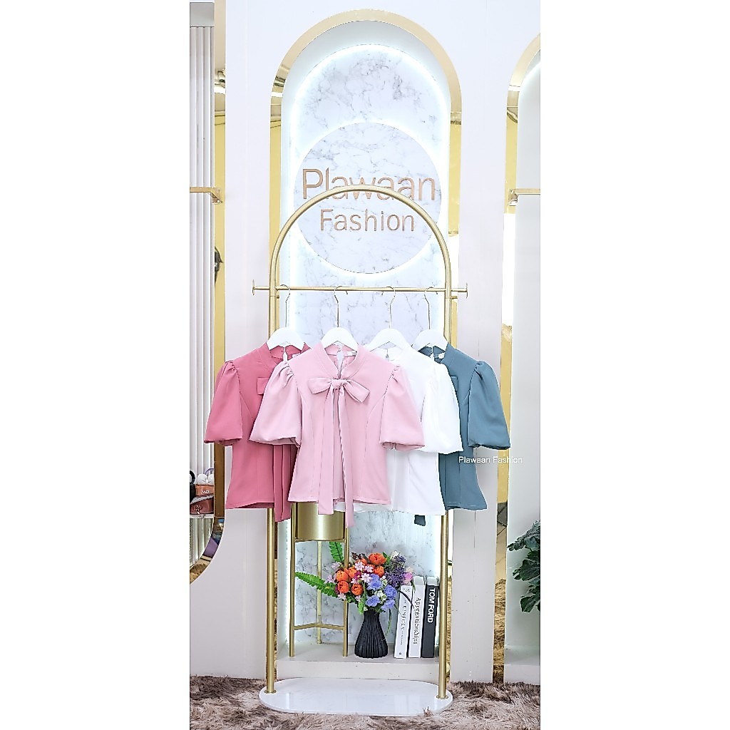 เสื้อคอจีนแต่งโบว์แขนบอลลูนสั้น รุ่น Pi Pj PN PU PV