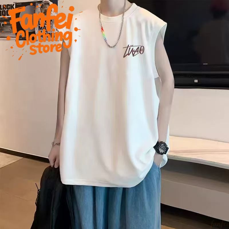 COD จัดส่งตลอด 24 ชั่วโมง Fanfeiเสื้อกล้ามผู้ชาย เสื้อแขนกุด ไม่มีลาย เสื้อดําผู้ชาย สำหรับใส่เที่ยว