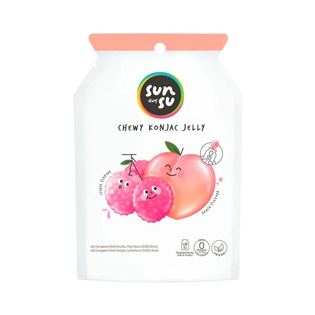 ซันซุ เยลลี่ผสมบุกพีชลิ้นจี่ Sansu Peach & Lychee Konjac Jelly 96g.
