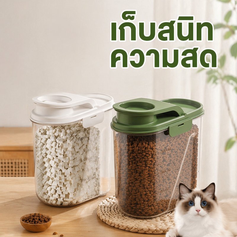 ถังเก็บอาหารสัตว์เลี้ยง กล่องอาหารแมวหมา ฝาปิดสนิท กันชื้น กันแมลง ล้อลาก ความจุใหญ่ PP