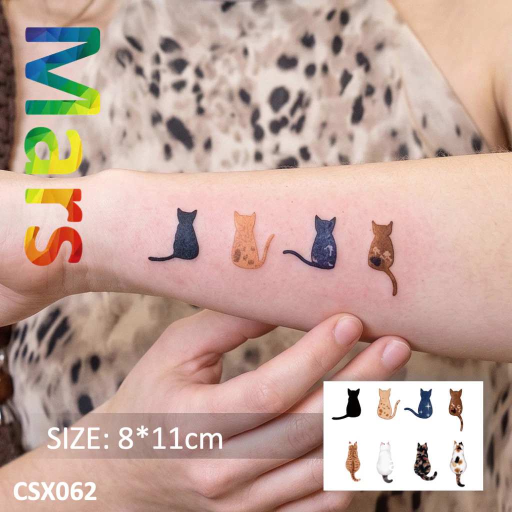 Mars Tattoo"Eight Cats" รอยสักชั่วคราว รอยสักปลอม Meme น่ารัก ลูกแมวน่ารัก กันน้ํา ลุครอยสักแท้ สีสันสดใส ทาง่ายและลบ CSX062