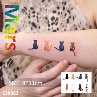 Mars Tattoo"Eight Cats" รอยสักชั่วคราว รอยสักปลอม Meme น่ารัก ลูกแมวน่ารัก กันน้ํา ลุครอยสักแท้ สีสันสดใส ทาง่ายและลบ CSX062