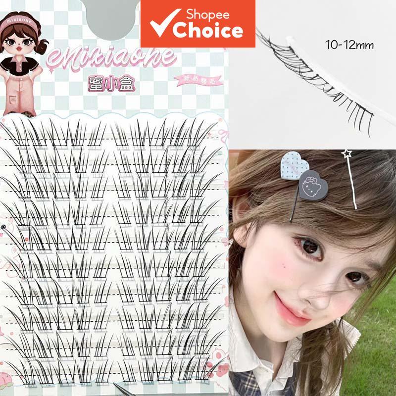 MIXIAOHE ขนตาปลอม 100 ช่อ ทรงตากวาง แบบช่อบางสีดํา ดัดโค้ง C ขนาด 10-13 มม. ฟูธรรมชาติ