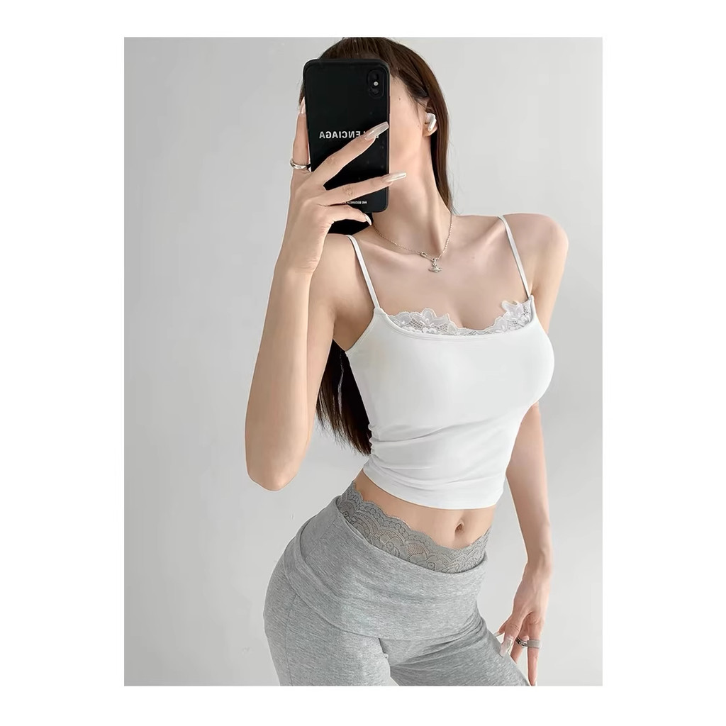 Selvze เสื้อสายเดี่ยว ครอป สายเดี่ยว เสื้อกั๊กสตรี เสื้อลูกไม้ เสื้อกั๊กครอปทรงเข้ารูป เซ็กซี่ เสื้อครอปปาดไหล่ เซ็กซี่ ปาดไหล่ KU-LZ2071 - รูปที่ 4