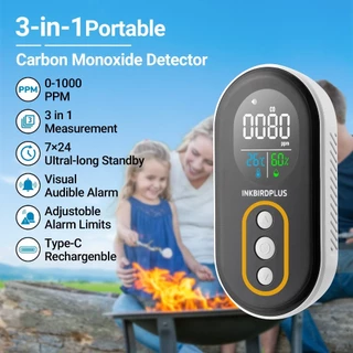 INKBIRD 3 in 1 Air Quality Monitor เครื่องตรวจจับคาร์บอนมอนอกไซด์ ความชื้นอุณหภูมิในร่ม CO Tester พร้อมสัญญาณเตือน