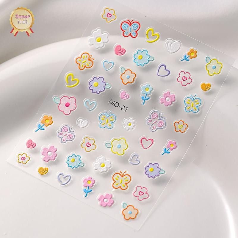 FLTH 5D ดอกไม้การ์ตูนสติกเกอร์เล็บ Self-Adhesive Diy น่ารัก 5d บรรเทาดอกไม้รูปแบบเล็บ Slider สติกเกอร์ตกแต่ง Vary - รูปที่ 6