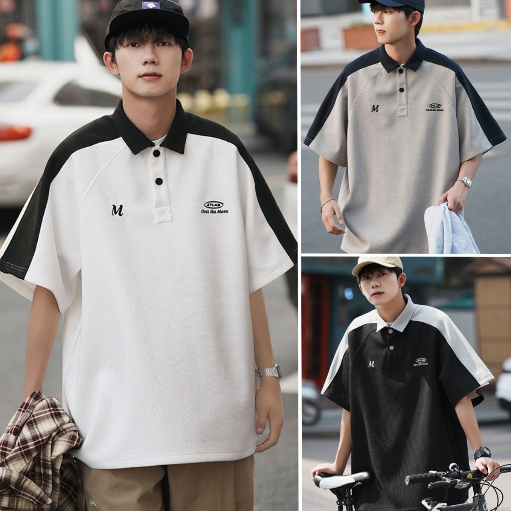 BeCoolMan🍃2024เสื้อโปโลแขนสั้น ผ้าเรยอน ลายวาฟเฟิล แฟชั่นสไตล์เกาหลี สําหรับผู้ชาย ไม่เสียรูปง่าย