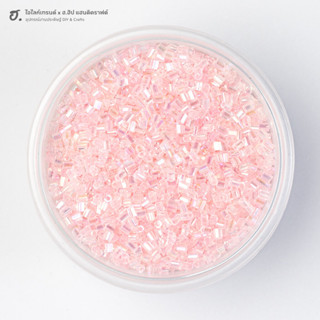 ลูกปัดปล้องสั้น สีชมพูอ่อนโปร่งแสงเหลือบมุก Rosewater Shimme…