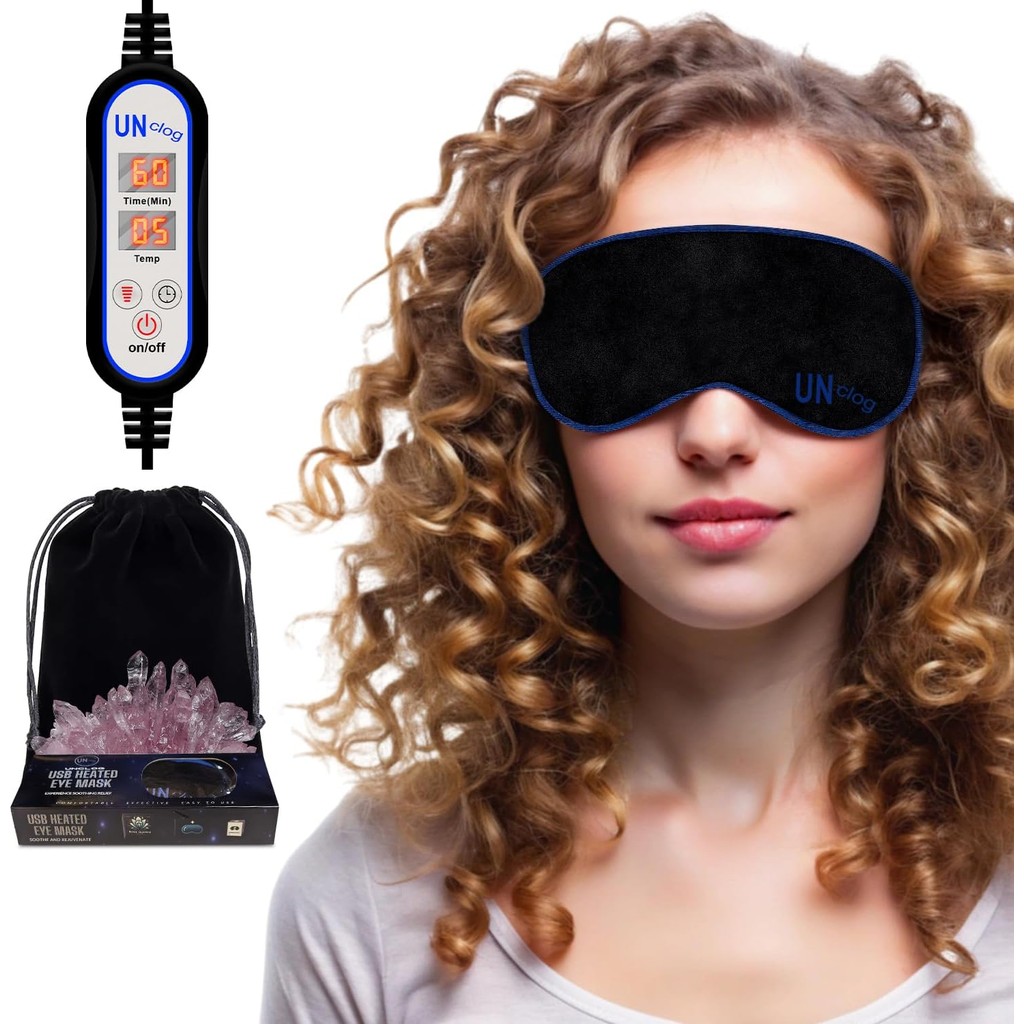UNCLOG Heated Eye Mask สําหรับตาแห้ง – ประคบอุ่นอินฟราเรดไกล, ขับเคลื่อน USB, อุณหภูมิที่ปรับได้, บร
