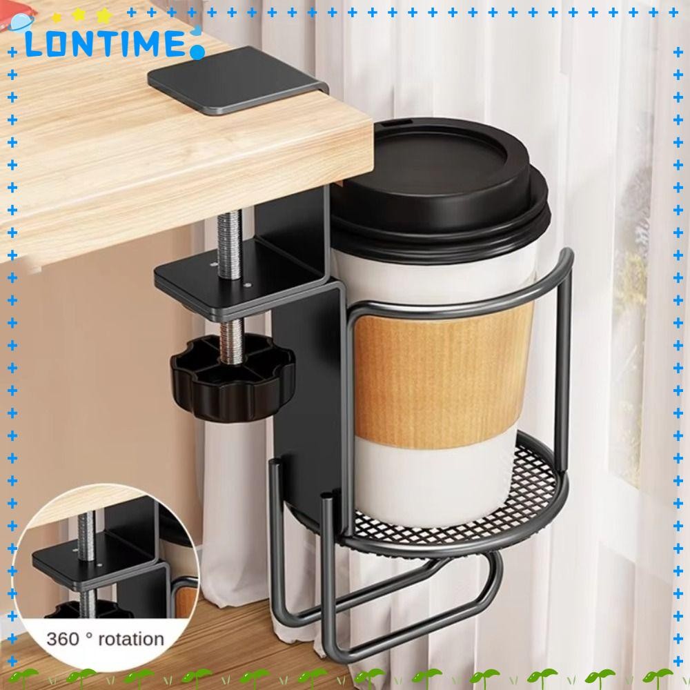 LONTIME ที่วางแก้วน้ํา 2 in 1, แคลมป์แขนอัพเกรดอเนกประสงค์ไม่มีที่วางแก้วโต๊ะ, ตัวยึดขอบ Anti-Fall Design Anti-Slip ที่วางแก้วแบบปรับได้