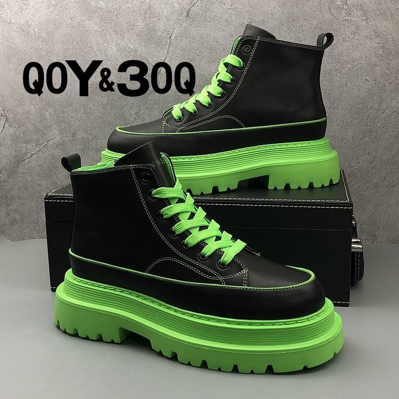 QOY3OQ รองเท้าผู้ชายสถานีหนาSoled Martinรองเท้าผู้ชายแพลตฟอร์ม-Soled High-Topรองเท้าผ้าใบผู้ชายรองเท