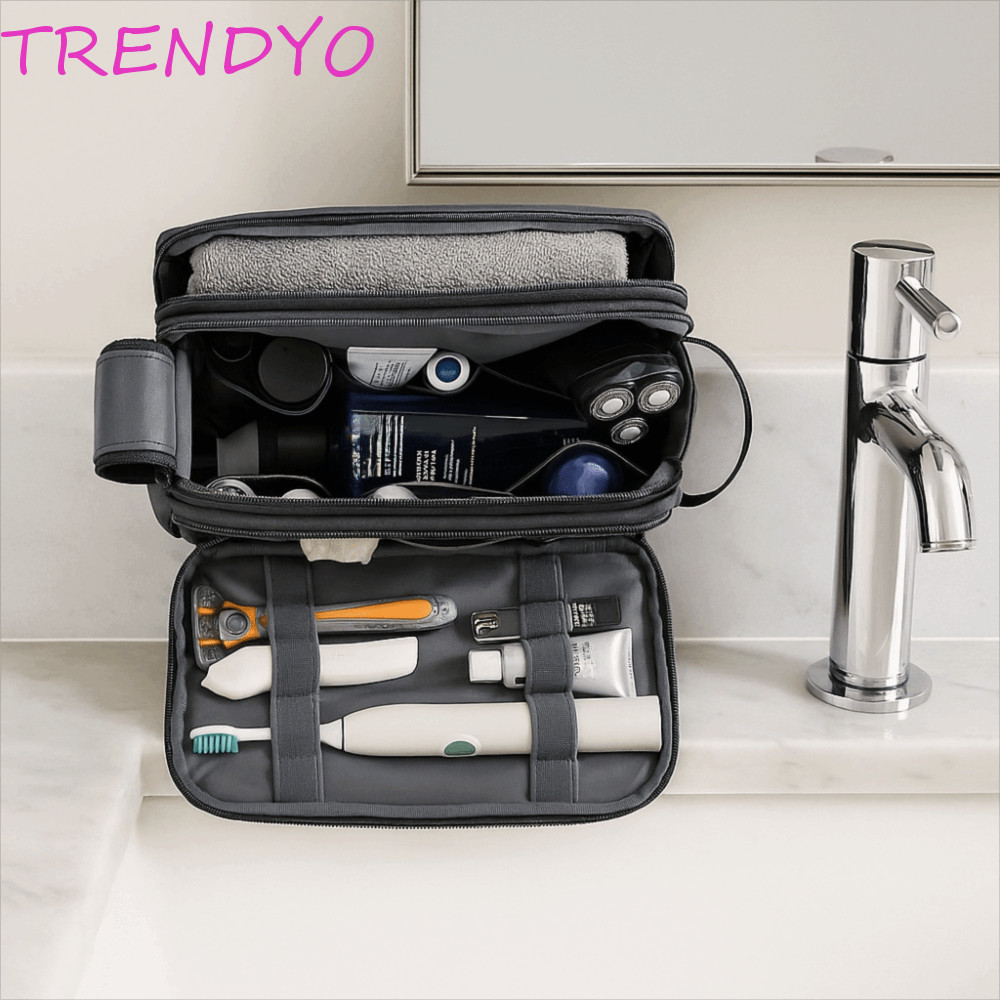 TRENDYO กระเป๋าใส่อุปกรณ์อาบน้ํา กระเป๋าแต่งหน้าเครื่องสําอาง กันน้ํา Dopp Kit Unisex Travel Organizer กระเป๋าเก็บโกนหนวด