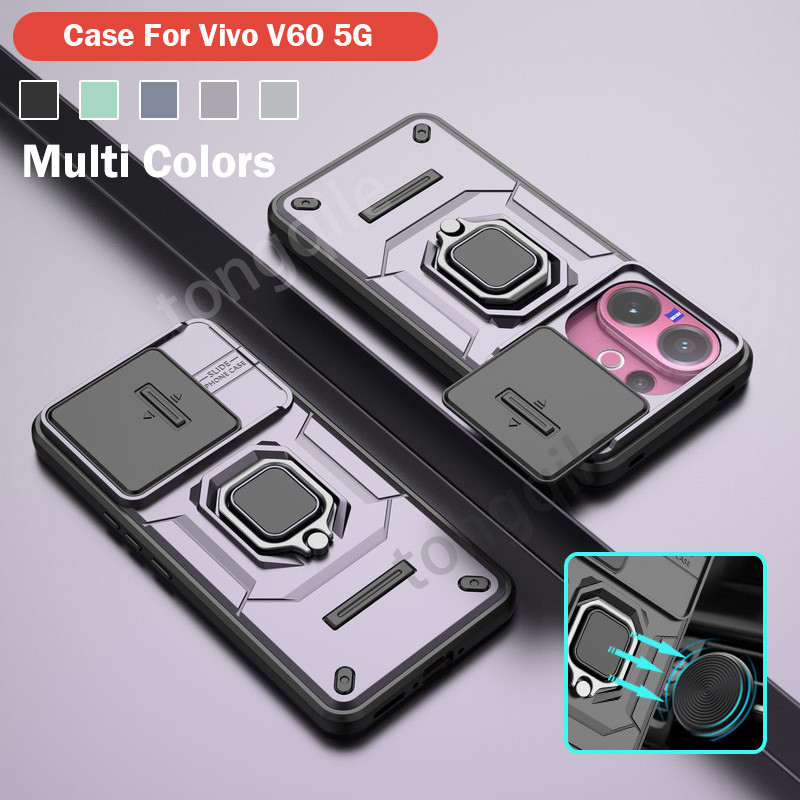 เคสกันกระแทกสําหรับ Vivo V60 5G VivoV60 V 60 2025 เคสโทรศัพท์ Hard ฝาหลังแหวนรถขาตั้งวงเล็บกันชนสไลด์หน้าต่างกล้องปกป้อง Soft TPU