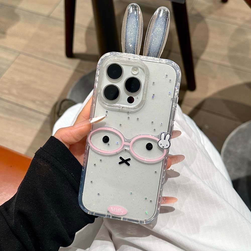 13 16โปรแม็กซ์ เคสโทรศัพท์หูกระต่ายใสน่ารักเข้ากันได้สําหรับ ไอโฟน 15โปรแม็กซ์ 14โปรแม็กซ์