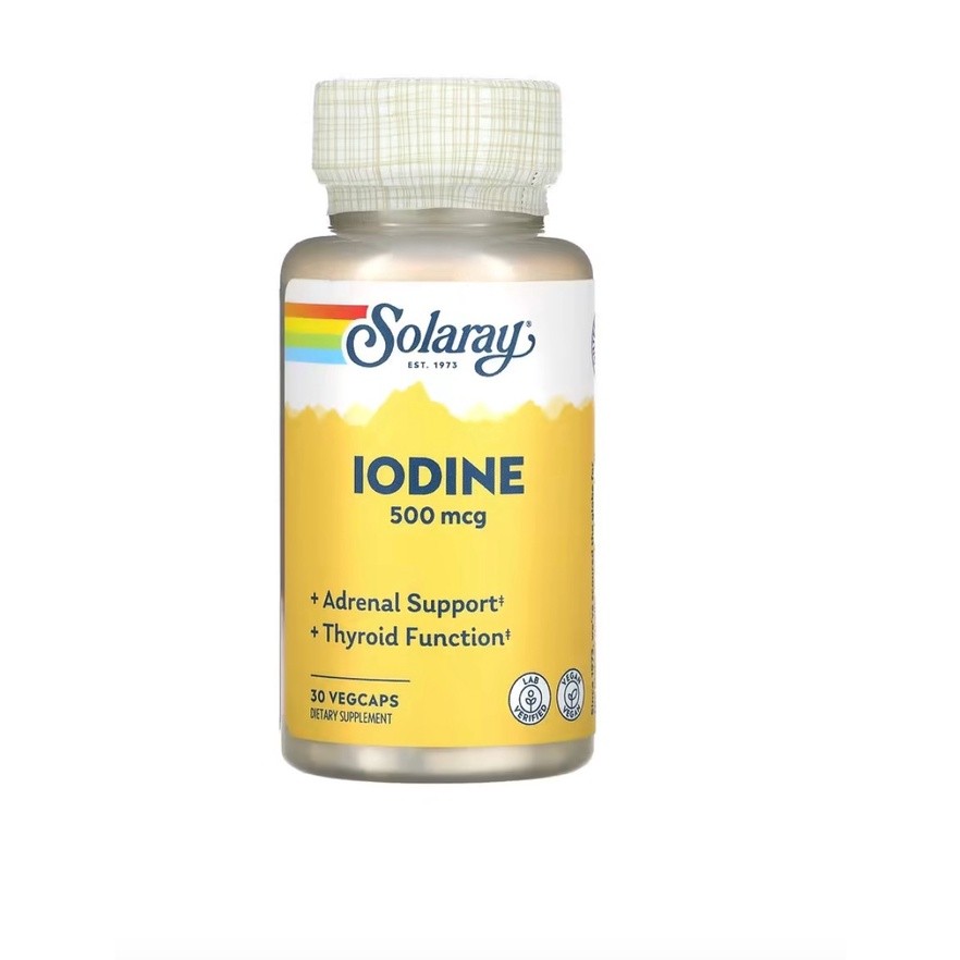 [ ไอโอดีน ]  Solaray, Iodine, 500 mcg x 30 แคปซูล (VegCaps)
