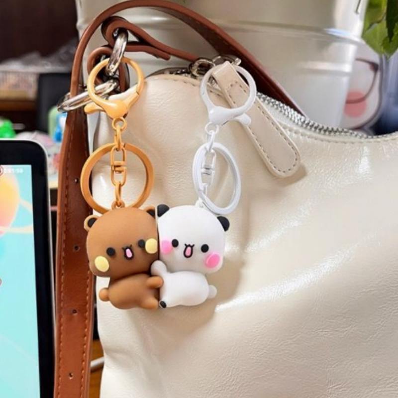ใหม่ Panda Bubu และ Yier Magnetic Hug พวงกุญแจการ์ตูน Panda Bubu และ Dudu จี้พวงกุญแจกระเป๋าเป้สะพายหลังจี้พวงกุญแจของขวัญ