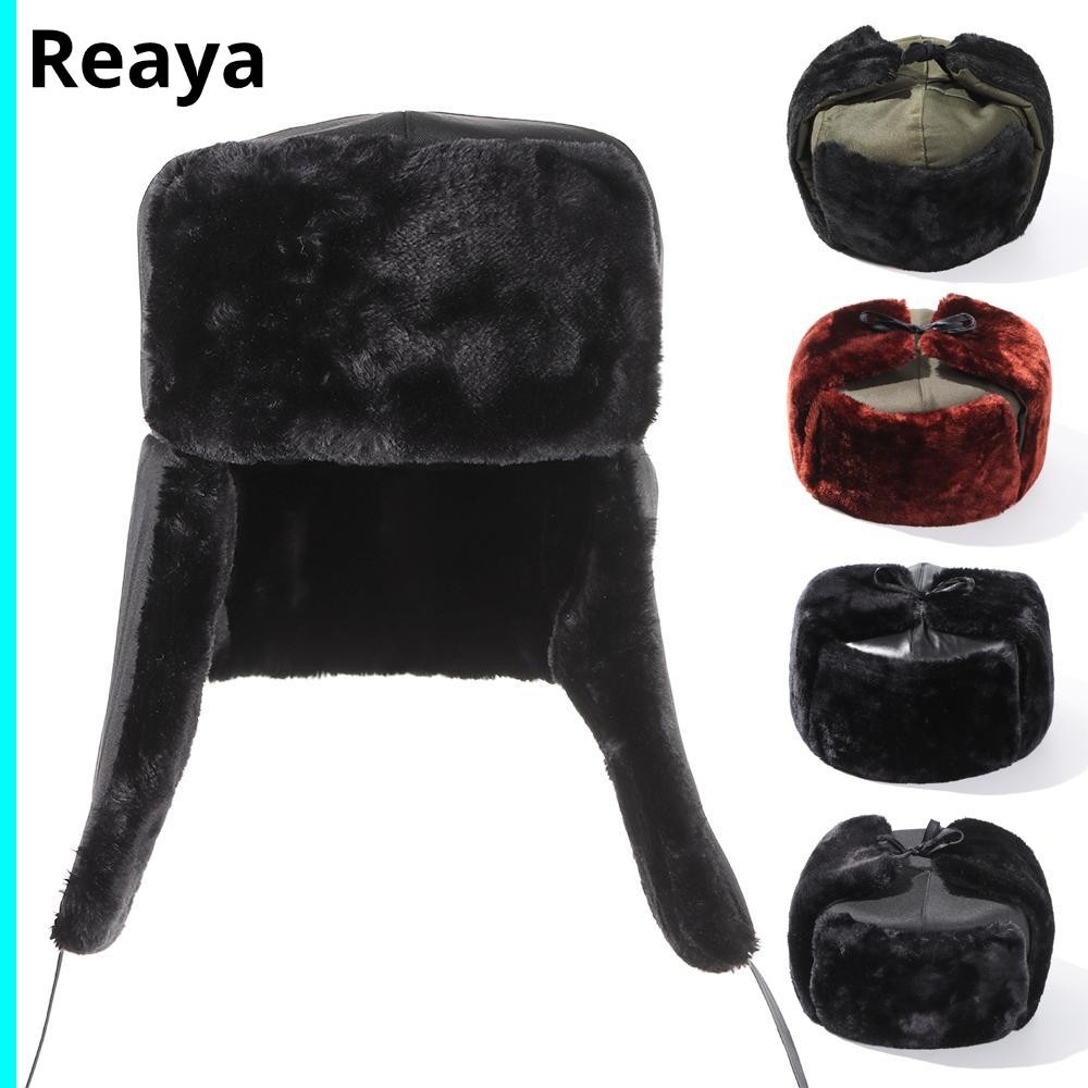 REAYA Trapper Bomber Hats Bonnet Earflap Men Fur Ski Hat
