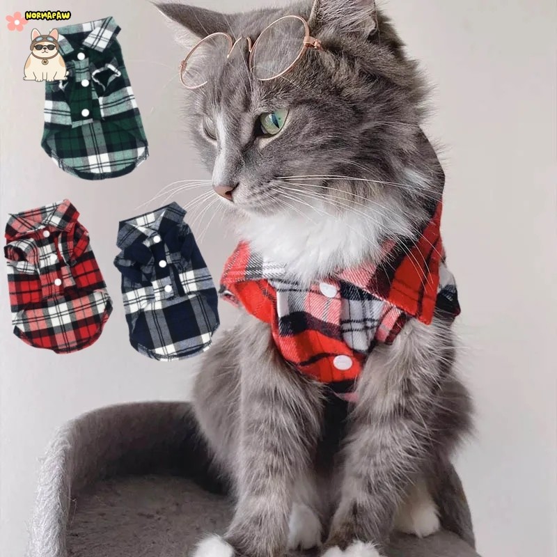 AXYC Lattice Print Lapel Neck Shirt Overall for Dog Overall Pet Walking Shirt