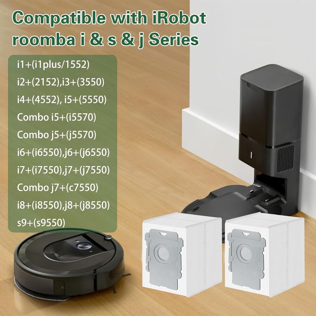 เปลี่ยนถุงสูญญากาศ 12 แพ็คสําหรับ iRobot Roomba i,s,j Series, Q052,i7, i7+, i3, i3+, i1+,10 Max Comb