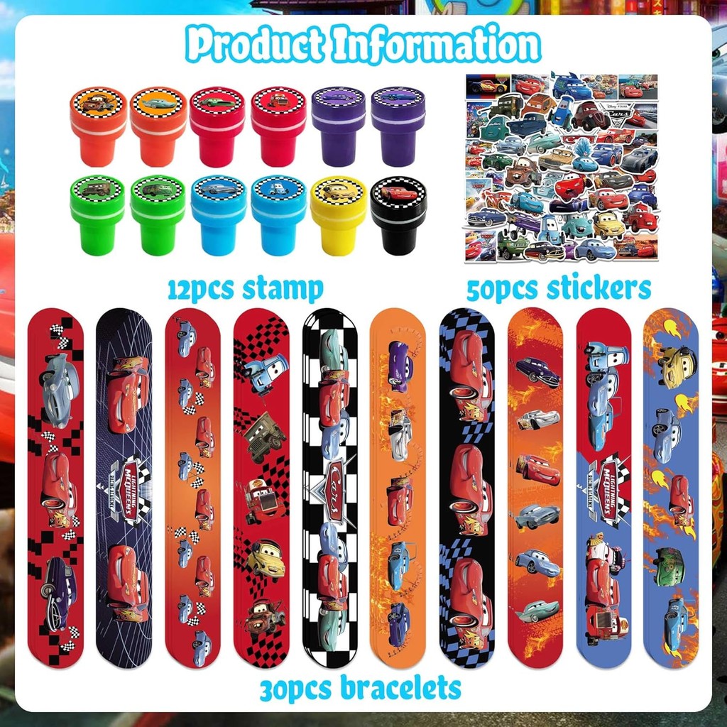 MLEDUY Cars Birthday Party Supplies - 92 ชิ้นรถยนต์ Party Favors, วันเกิดตกแต่ง & Goodie กระเป๋า Stu