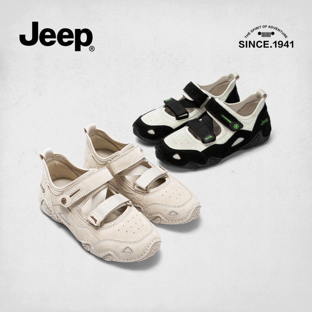 Jeep รองเท้าMaryJane Retroสไตล์สำหรับผู้หญิงปี2024 แบบสวมสบายและระบายอากาศดี รองเท้าสีดำ