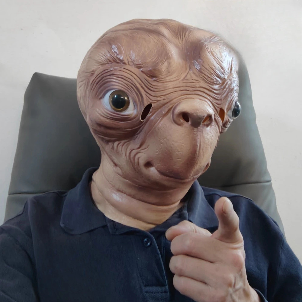 ZH พร้อมส่งRealistic ET Alien Latex Mask Halloween Carnival Party Movie ET คอสเพลย์ที่ทดลองเป็นพิเศษ Creepy ET หน้ากากเต็มหัวเอเลี่ยน - รูปที่ 5