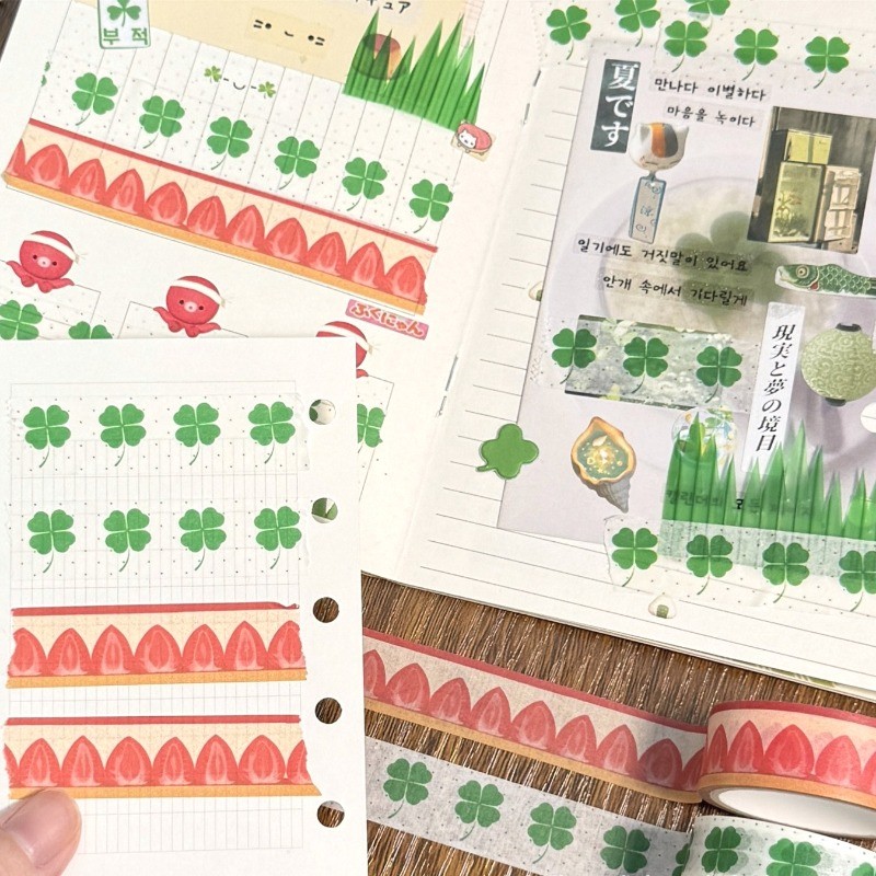 5 เมตร/ม้วนสี่ใบโคลเวอร์สตรอเบอร์รี่สติกเกอร์เทป ทําเอง สมุดภาพของขวัญตกแต่ง - รูปที่ 2