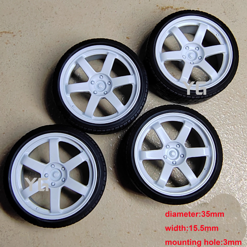 YG 1set(for one car)1/18 35/36mm 14.5/15.5mm 3/6mm Hole Resin Wheels BBS LM TE37 Wheel and Rubber Ti
