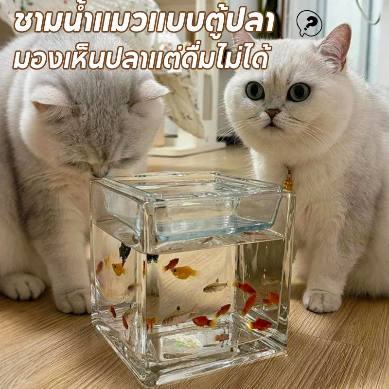 FOR_PET  ชามน้ำสำหรับแมว ล่อลวงแมวดื่มน้ำ ชามน้ำแมวแบบตู้ปลา น้ำพุแมว  แบบใส  ปลอดภัย