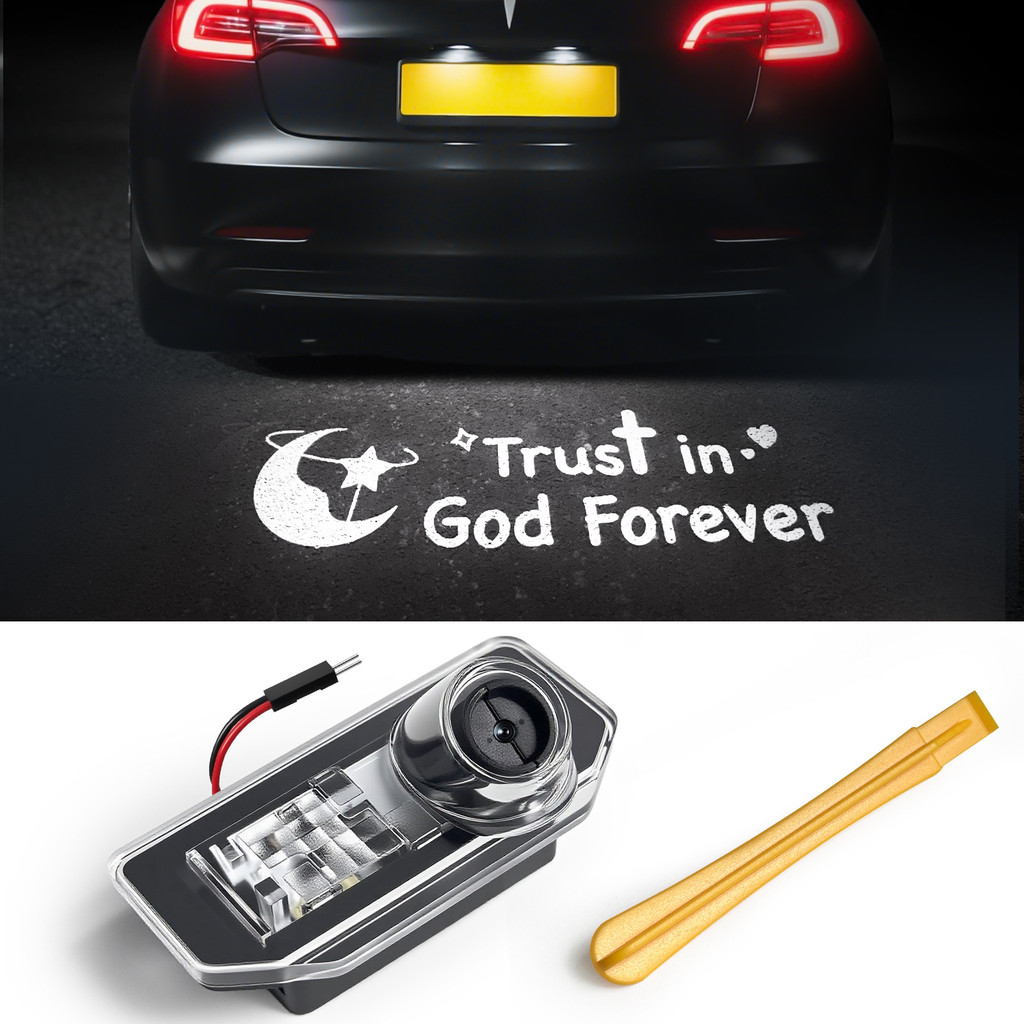 เหมาะสําหรับ Tesla Model3 Y Cross-Border TK ไฟป้ายทะเบียนขายร้อน HD LOGO ไฟฉาย Trust IN God