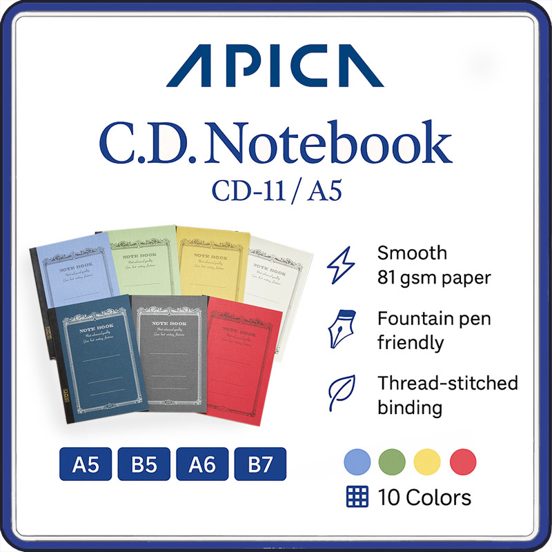 Apica C.D. Notebook – Premium 81 gsm Acid-Free Paper, Thread-Stitched, Fountain-Pen Friendly – Sizes
