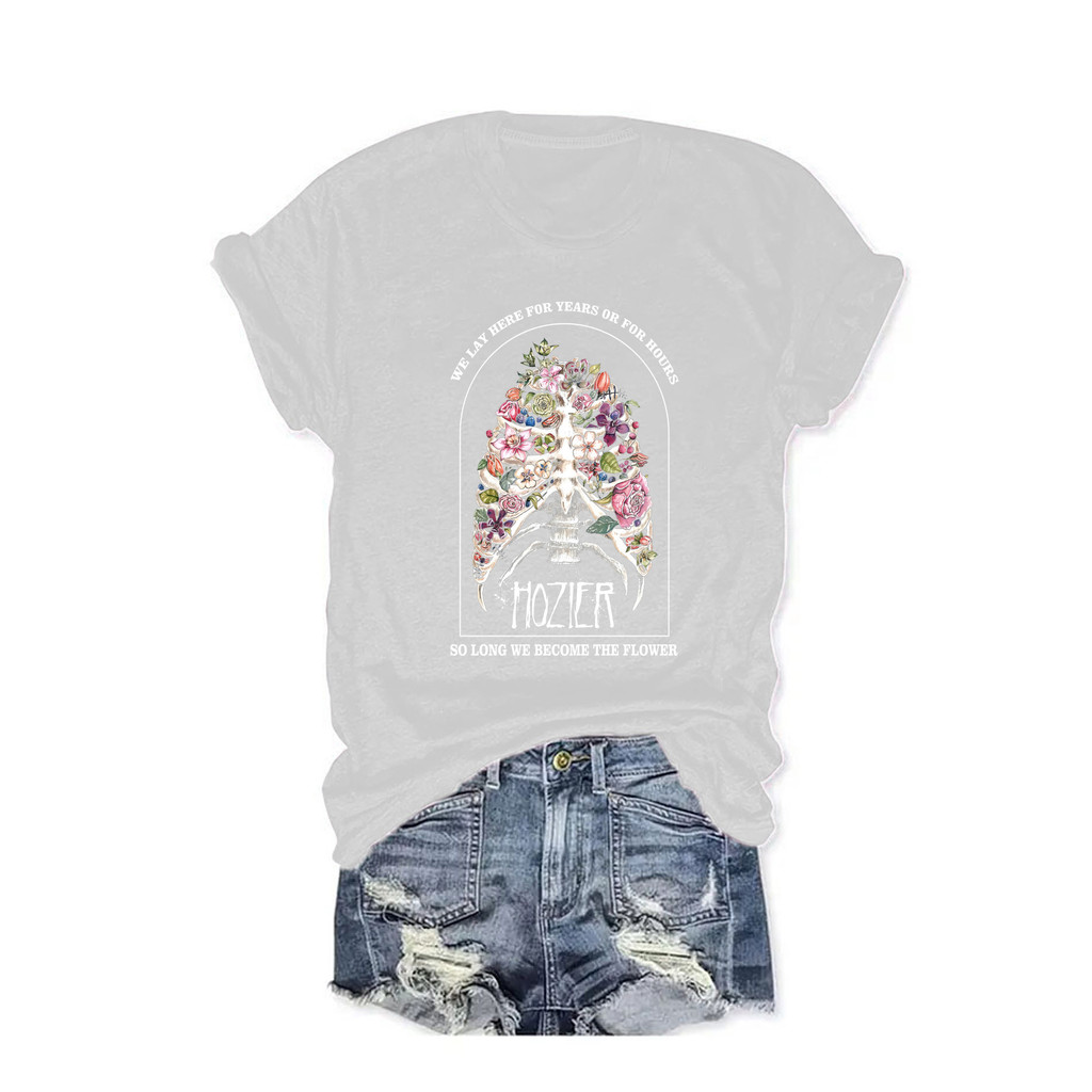 เสื้อยืดลําลองขายดีพืชลายแขนสั้น2320252025ผู้หญิงใหม่พิมพ์รอบคอฤดูร้อนการค้าต่างประเทศแฟชั่นยุโรปอเม