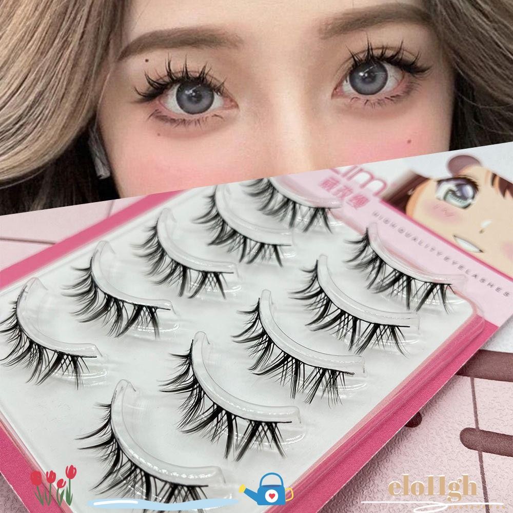 ELOGH ขนตาปลอม,หนา Dramatic Manga Anime Lashes, 5 คู่แพ็ค Faux Mink ญี่ปุ่นคอสเพลย์ตุ๊กตา Strip Lashes สําหรับผู้หญิง
