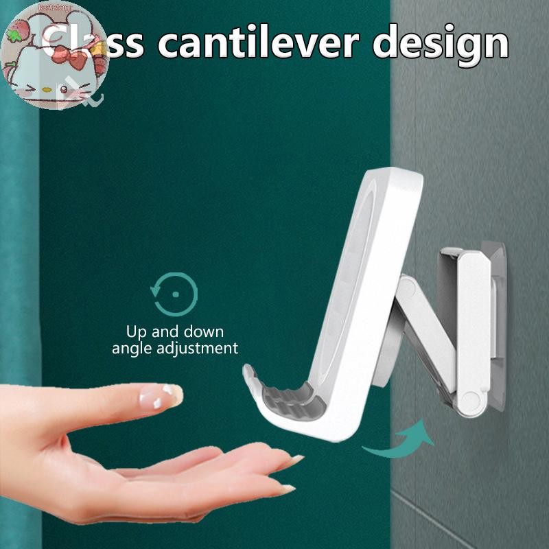 Tast Wall Mount ผู้ถือโทรศัพท์มือถือมุมปรับขาตั้งโทรศัพท์มือถือสําหรับห้องน้ําห้องนอนห้องครัวสติ๊กเกอร์ติดผนังสําหรับ EN