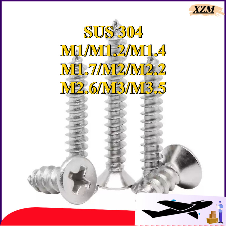 สกรูเกลียวปล่อย  หัวF+ น็อต สกรู หัวเตเปอร์ แฉก F+ สแตนเลส 304 เกลียวปล่อย M3 / Flat Head Phillip Ta
