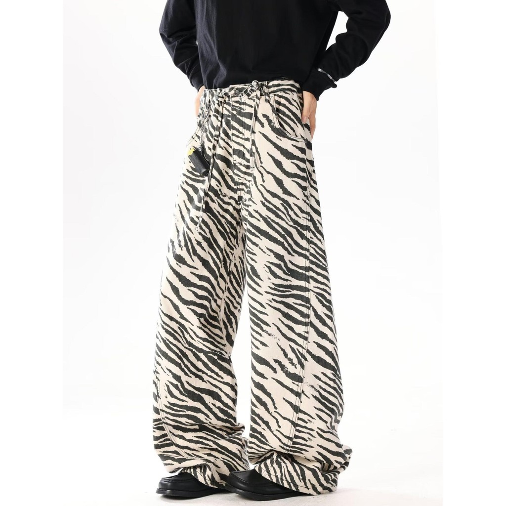 Street Wear หล่อลายม้าลายกีฬากางเกงลําลองผู้ชายฤดูใบไม้ร่วงหลวม Slimmer ดูตรง All-Match Sweatpants ผู้ชาย