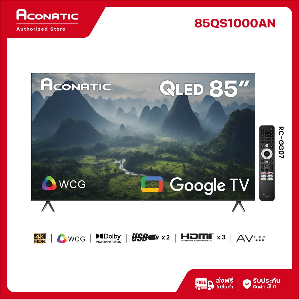(NEW 2025) Aconatic ทีวี 85 นิ้ว QLED 4K Google TV รุ่น 85QS1000AN Dolby Vision Atmos MEMC Voice Sea
