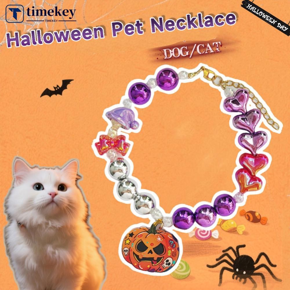 TME ฮัลโลวีนปรับปลอกคอสัตว์เลี้ยงกับไข่มุกเรืองแสงฟักทองเสน่ห์ลูกสุนัขลูกแมวสร้อยคอสําหรับแมวสุนัขเจ